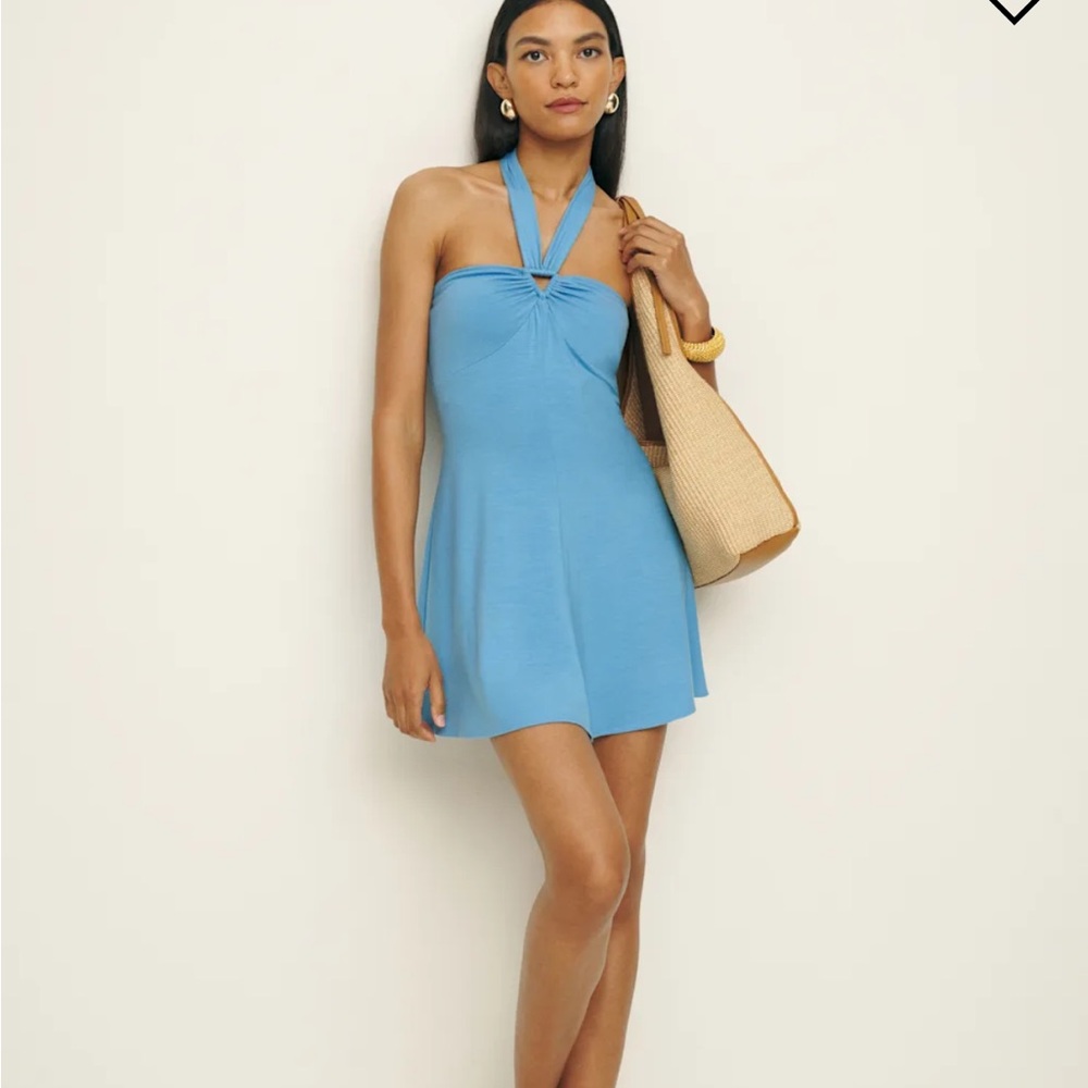 Reformation Blue Swim Coverup with Halter Neck